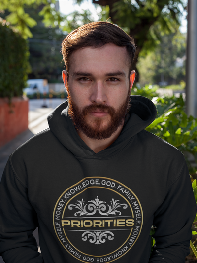 Unisex Hoodie / With the Platinum and Gold PRIORITIES logo.