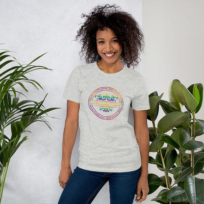 Short-Sleeve Unisex T-Shirt / With gold & multi color logo.