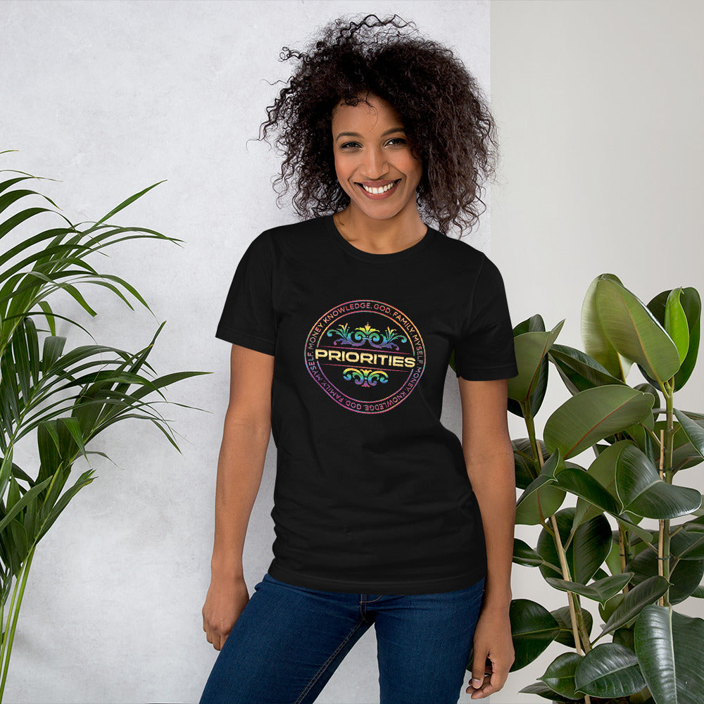 Short-Sleeve Unisex T-Shirt / With gold & multi color logo.