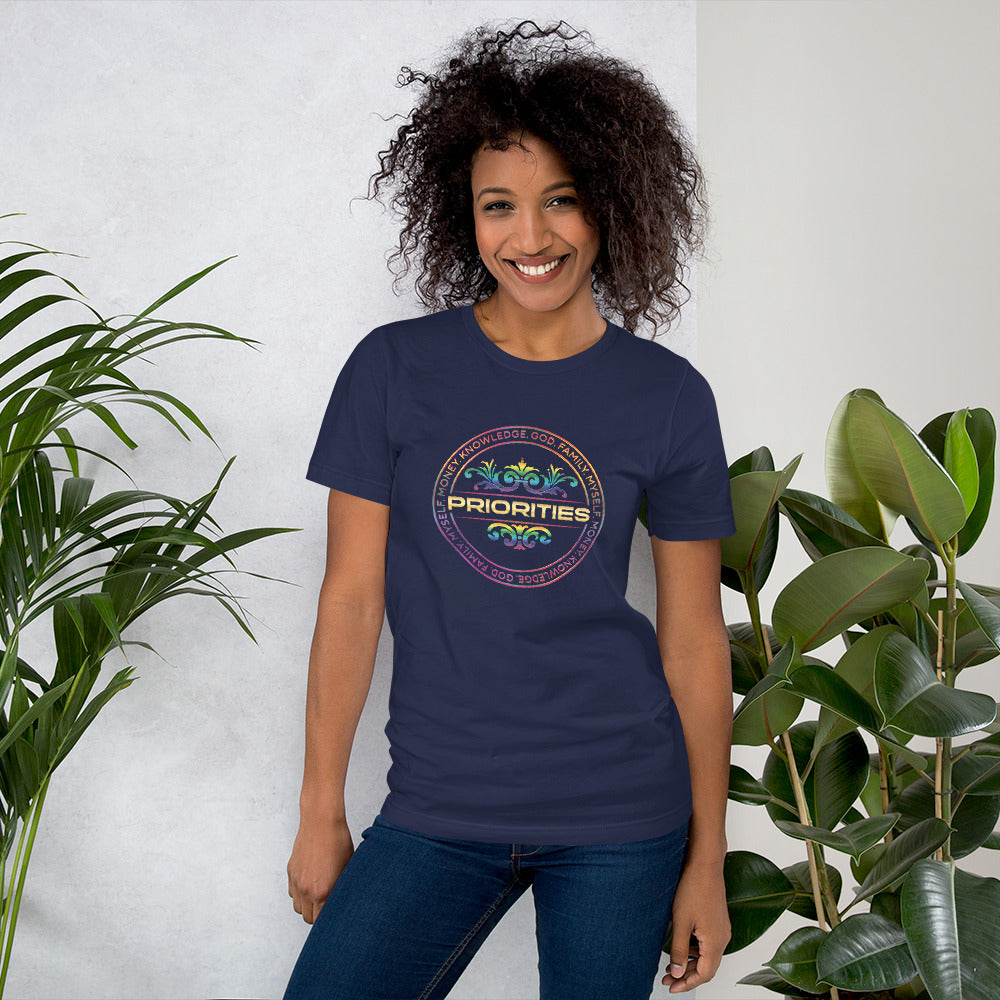 Short-Sleeve Unisex T-Shirt / With gold & multi color logo.