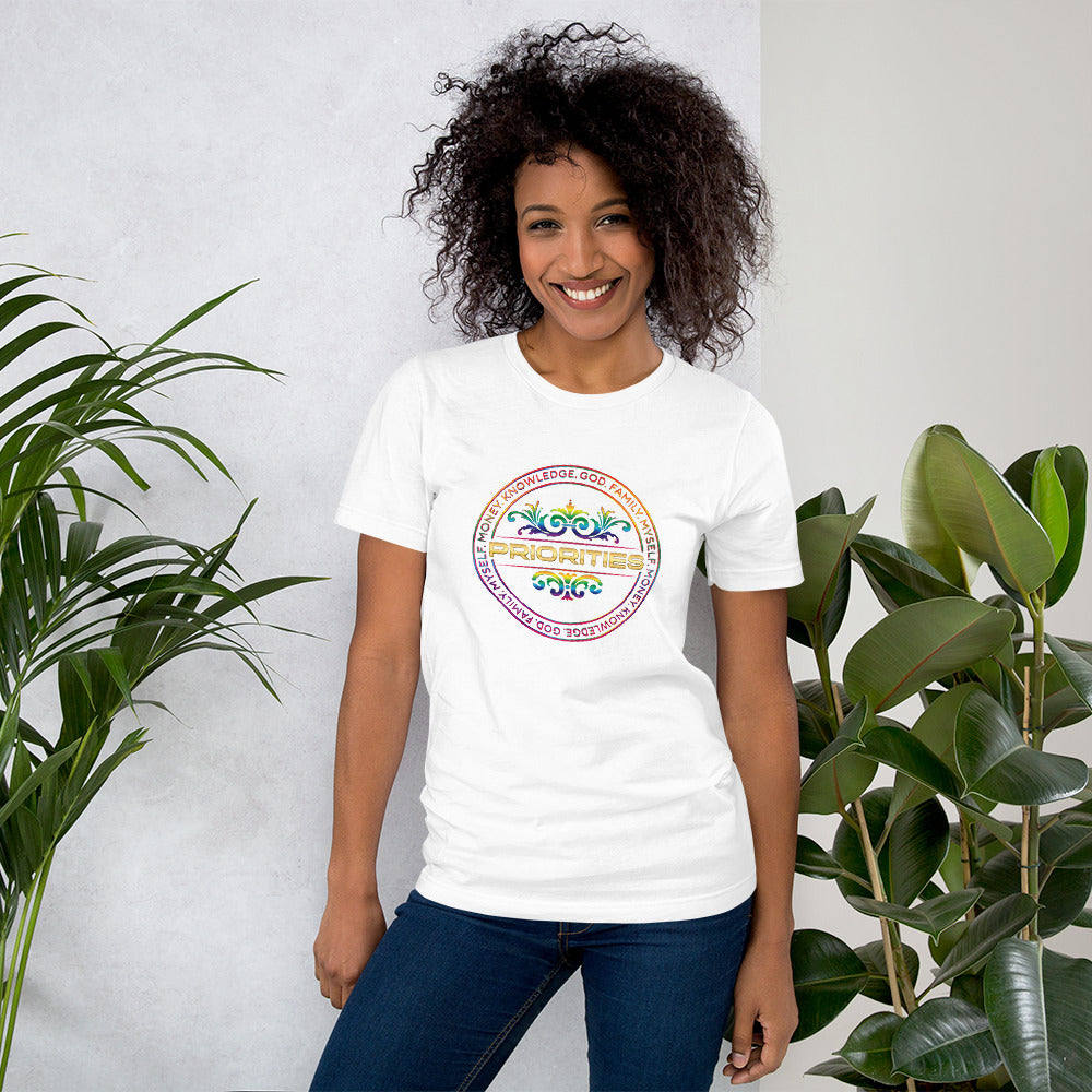 Short-Sleeve Unisex T-Shirt / With gold & multi color logo.
