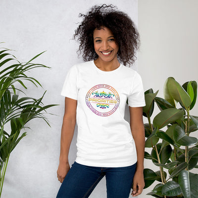 Short-Sleeve Unisex T-Shirt / With gold & multi color logo.