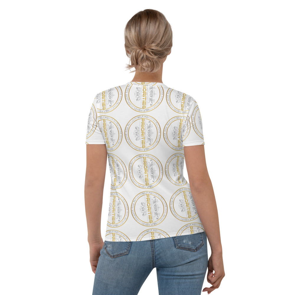 Women's T-shirt / With Platinum & Gold PRIORITIES logo.