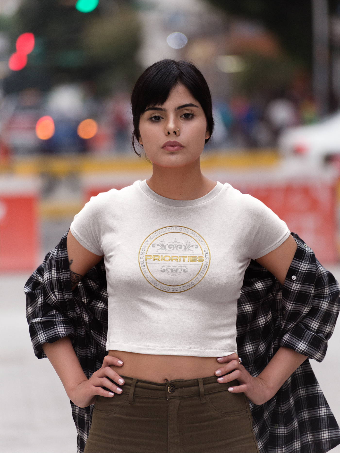 Organic Crop Top / With Platinum  & Gold Priorities logo.