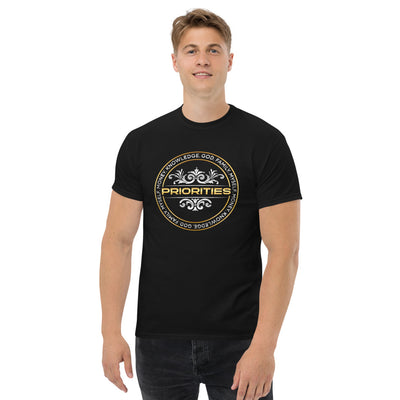 Men's heavyweight tee / With the Platinum & Gold Priorities logo.
