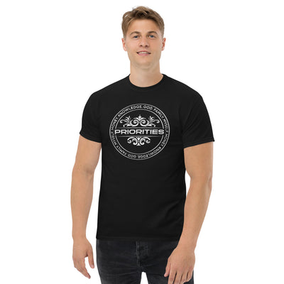 Men's heavyweight tee / With the all Platinum Priorities logo.