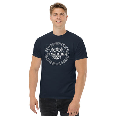 Men's heavyweight tee / With the all Platinum Priorities logo.
