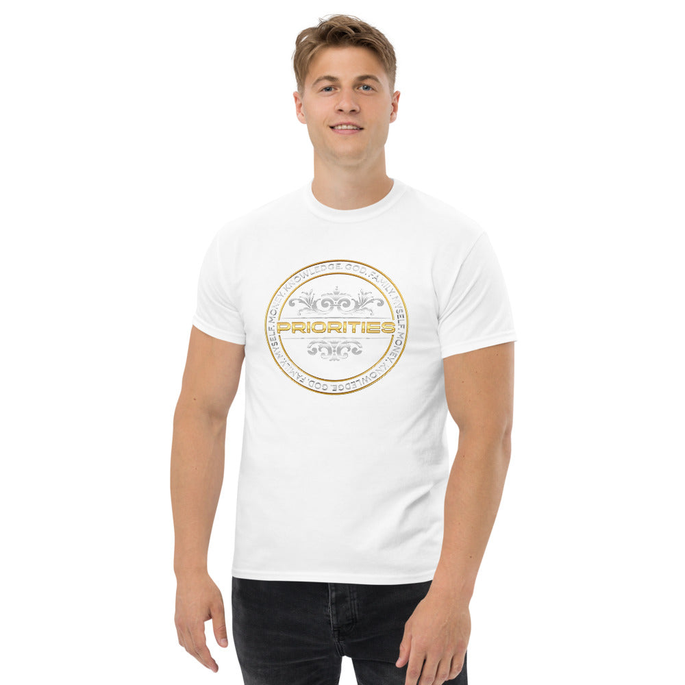 Men's heavyweight tee / With the Platinum & Gold Priorities logo.