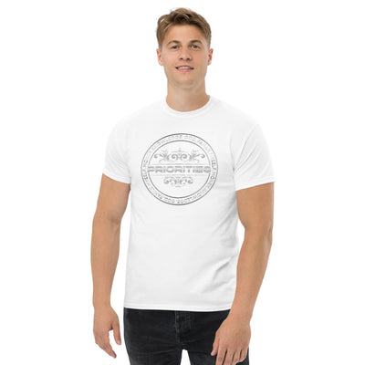 Men's heavyweight tee / With the all Platinum Priorities logo.