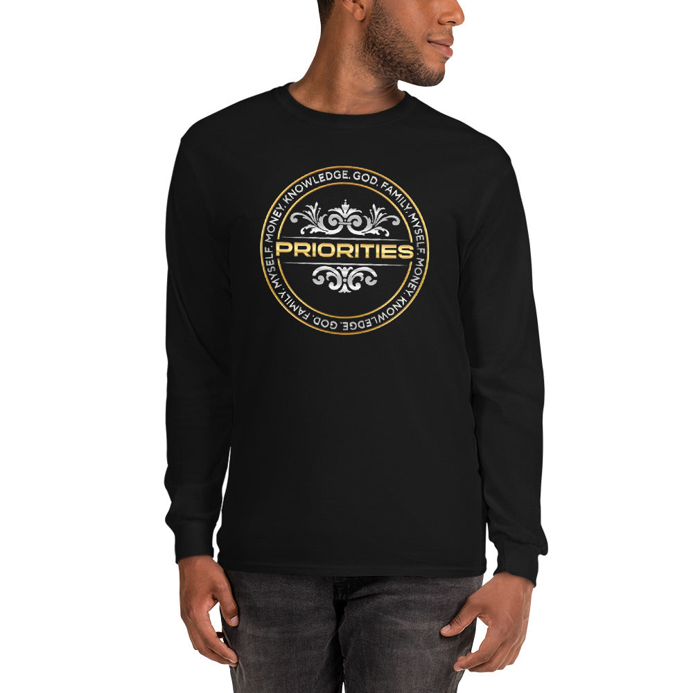 Men’s Long Sleeve Shirt / With the Platinum & Gold PRIORITIES logo.