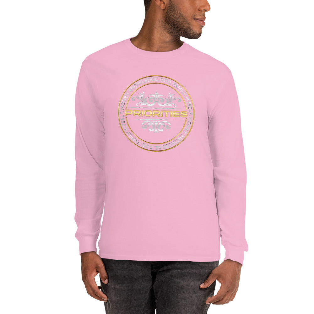 Men’s Long Sleeve Shirt / With the Platinum & Gold PRIORITIES logo.