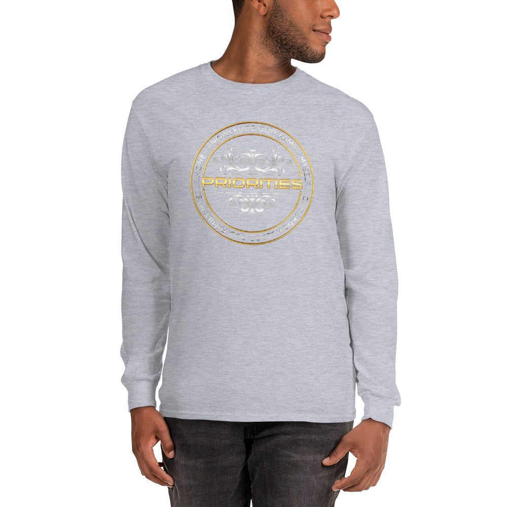 Men’s Long Sleeve Shirt / With the Platinum & Gold PRIORITIES logo.