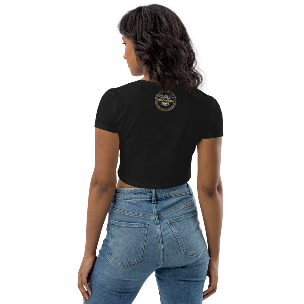 Organic Crop Top / With Platinum  & Gold Priorities logo.