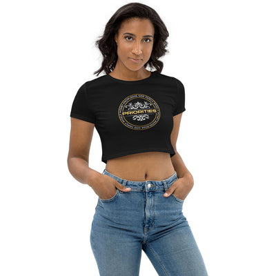 Organic Crop Top / With Platinum  & Gold Priorities logo.