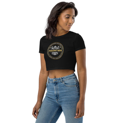 Organic Crop Top / With Platinum  & Gold Priorities logo.