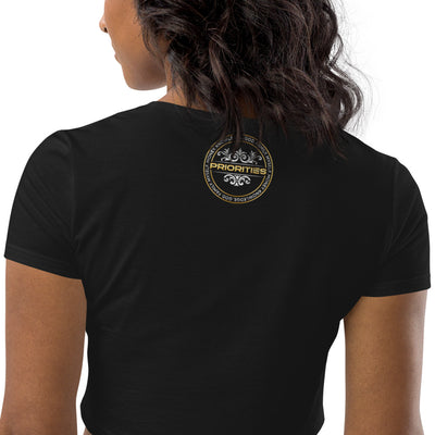 Organic Crop Top / With Platinum  & Gold Priorities logo.