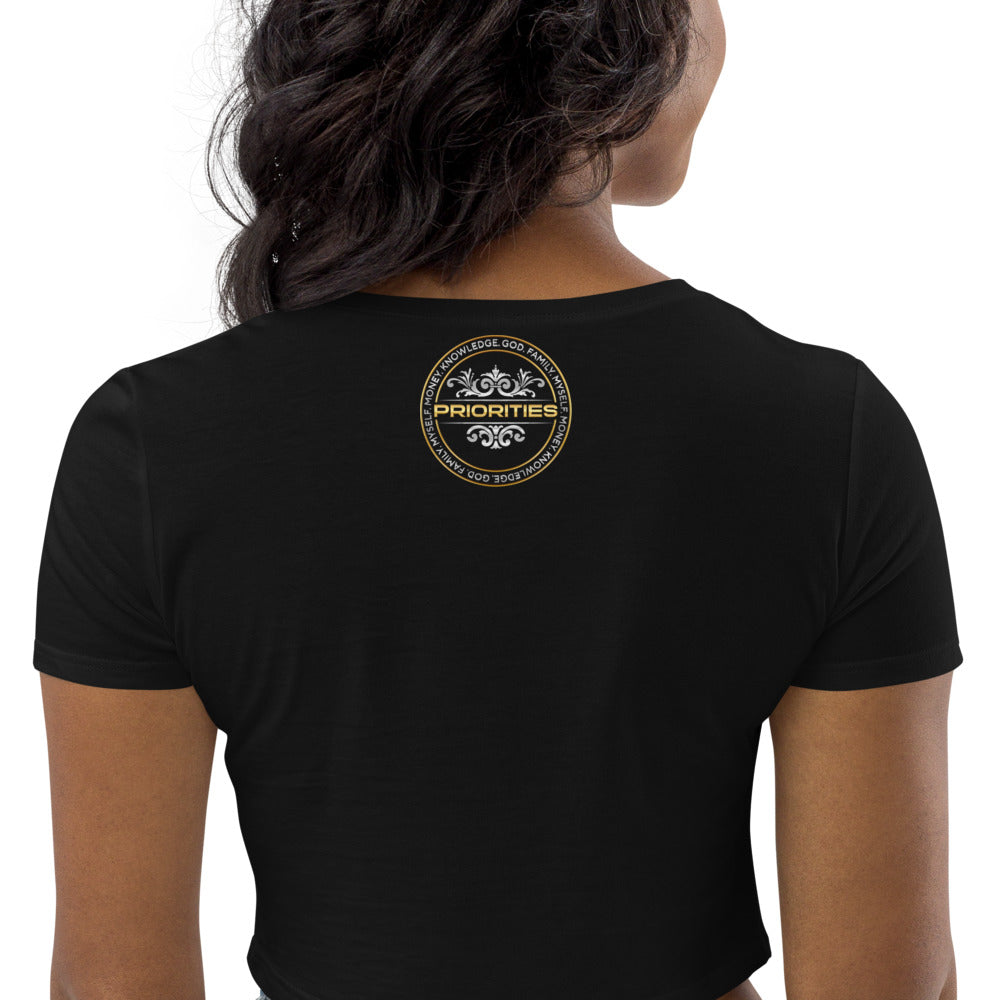 Organic Crop Top / With Platinum  & Gold Priorities logo.