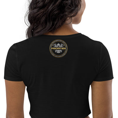Organic Crop Top / With Platinum  & Gold Priorities logo.
