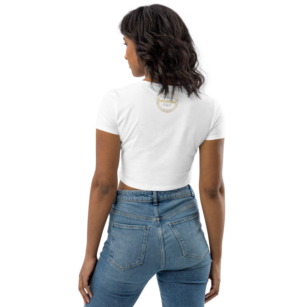 Organic Crop Top / With Platinum  & Gold Priorities logo.
