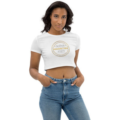 Organic Crop Top / With Platinum  & Gold Priorities logo.