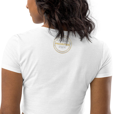 Organic Crop Top / With Platinum  & Gold Priorities logo.