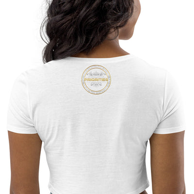 Organic Crop Top / With Platinum  & Gold Priorities logo.