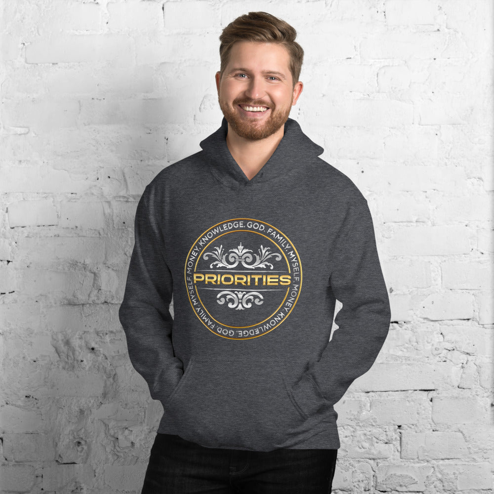 Unisex Hoodie / With the Platinum and Gold PRIORITIES logo.