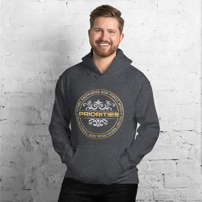 Unisex Hoodie / With the Platinum and Gold PRIORITIES logo.