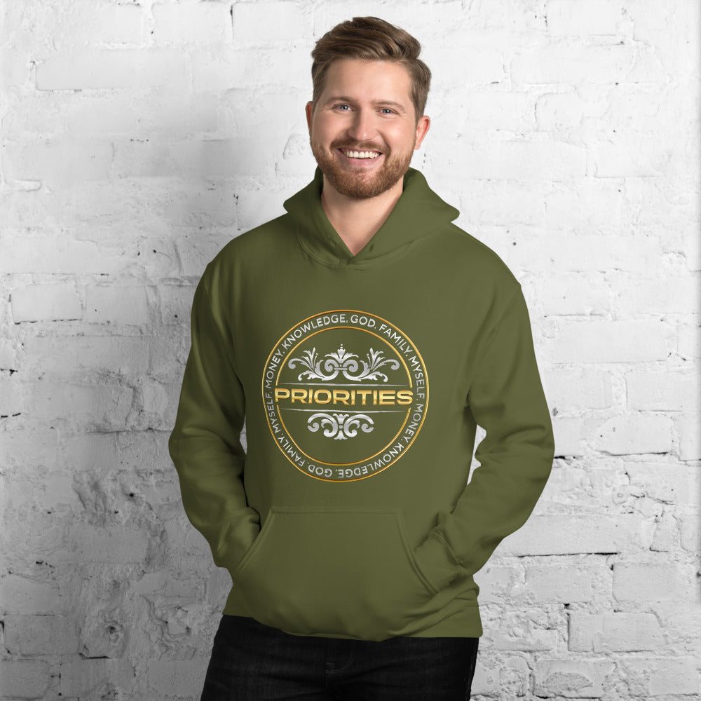 Unisex Hoodie / With the Platinum and Gold PRIORITIES logo.