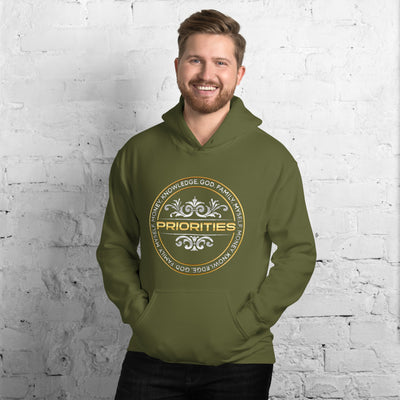 Unisex Hoodie / With the Platinum and Gold PRIORITIES logo.