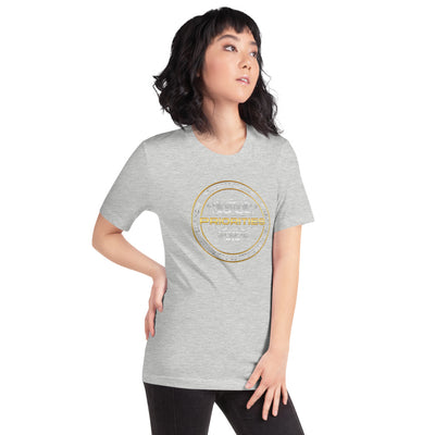 Short-Sleeve Unisex T-Shirt / With Platinum & Gold Priorities logo.