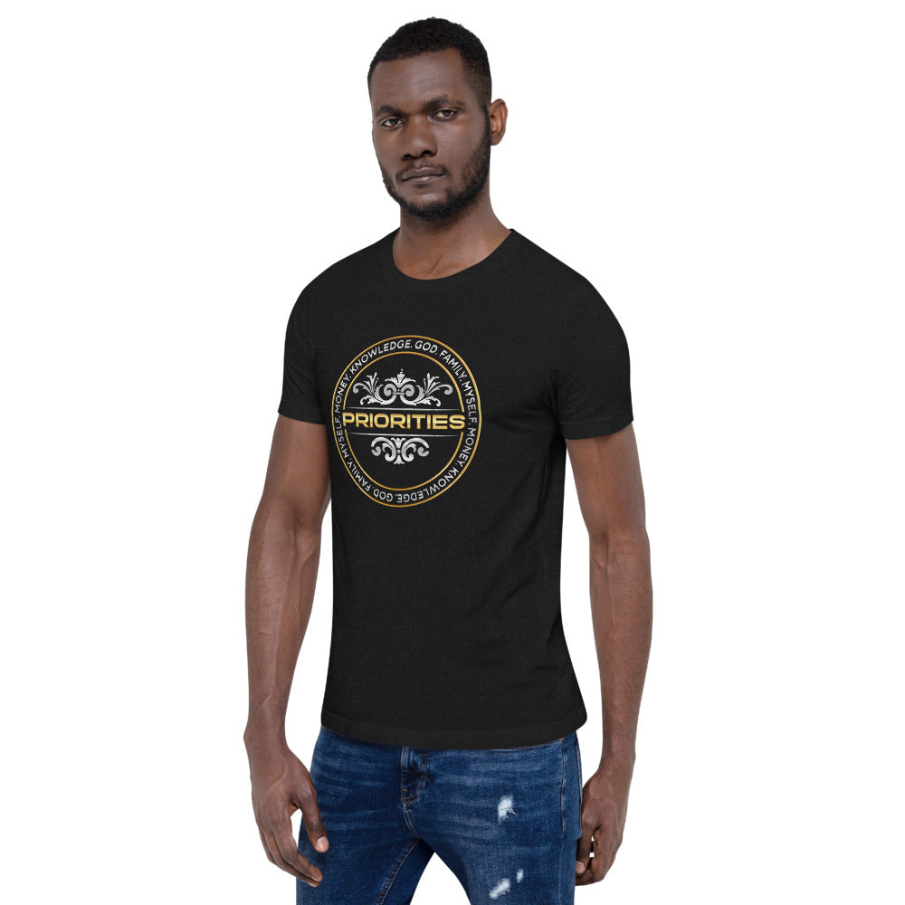 Short-Sleeve Unisex T-Shirt / With the Platinum  & Gold Priorities logo.