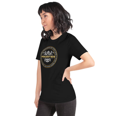 Short-Sleeve Unisex T-Shirt / With Platinum & Gold Priorities logo.