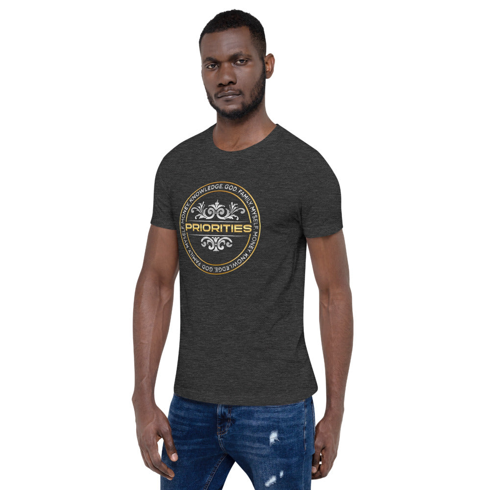 Short-Sleeve Unisex T-Shirt / With the Platinum  & Gold Priorities logo.