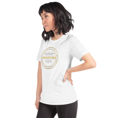 Short-Sleeve Unisex T-Shirt / With Platinum & Gold Priorities logo.